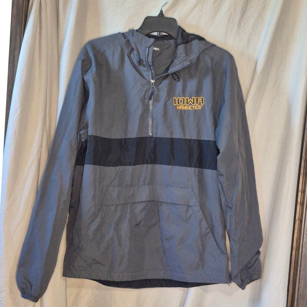 Sport-Tek Iowa Hawkeyes Mens Grey Half Zip Hooded Windbreaker Jacket Size Small